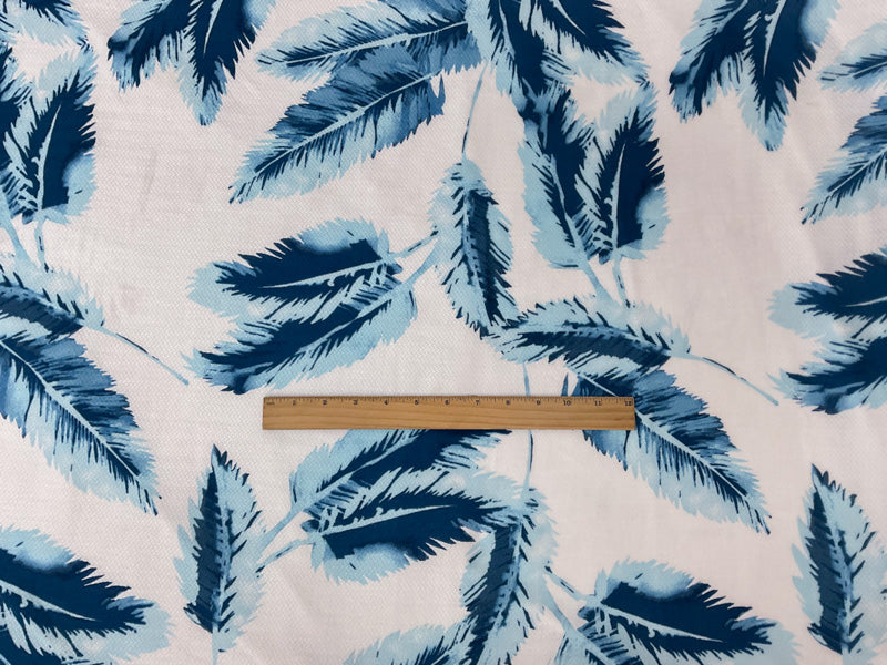 Blue-White Rayon Leaves Printed Dobby Woven Fabric