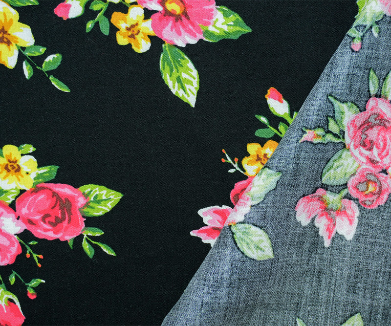 Black-Pink-Multi Rayon Floral Printed Batiste Woven Fabric
