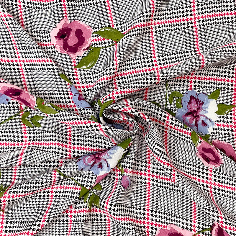 Black-Purple-Multi Rayon Floral Printed Challis Woven Fabric