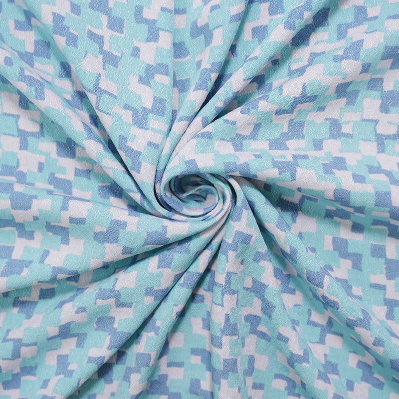 Blue-White Rayon Abstract Printed Dobby Woven Fabric