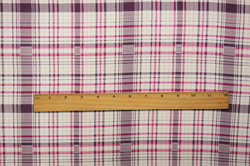 Purple-Pink-White Rayon Plaid Printed Challis Woven Fabric