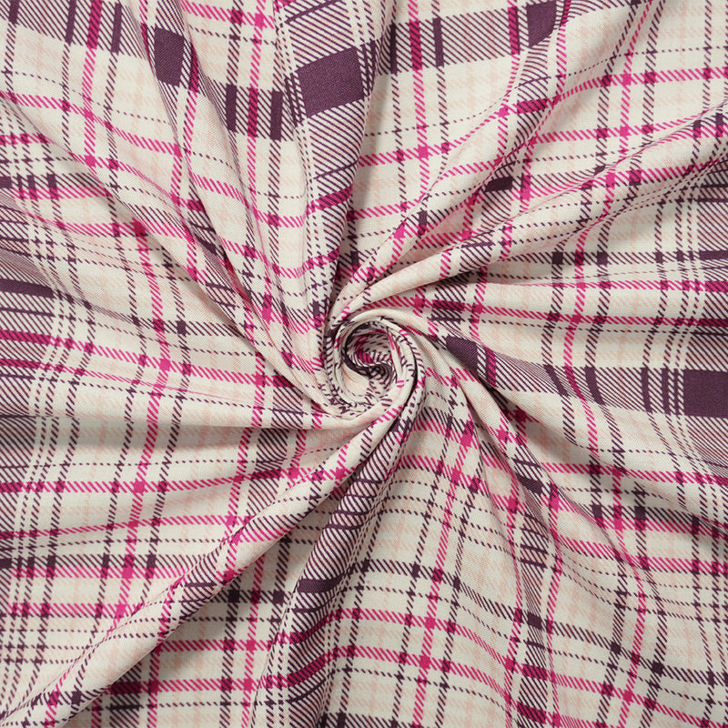 Purple-Pink-White Rayon Plaid Printed Challis Woven Fabric