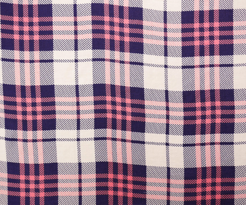 Bue-Red Rayon Plaid Printed Twill Woven Fabric