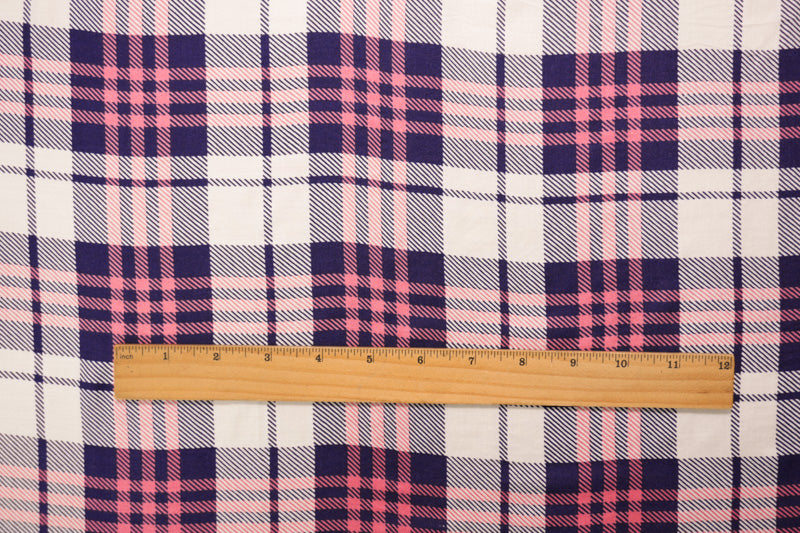 Bue-Red Rayon Plaid Printed Twill Woven Fabric