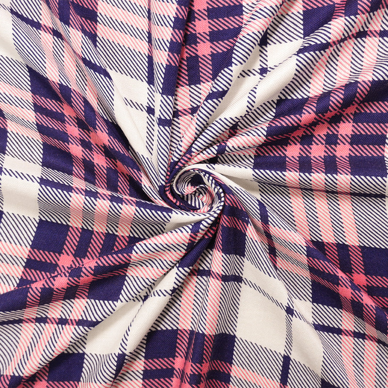 Bue-Red Rayon Plaid Printed Twill Woven Fabric