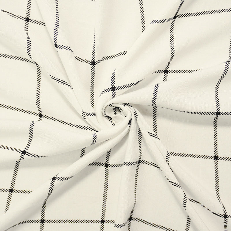 White-Black Rayon Check Printed Challis Woven Fabric