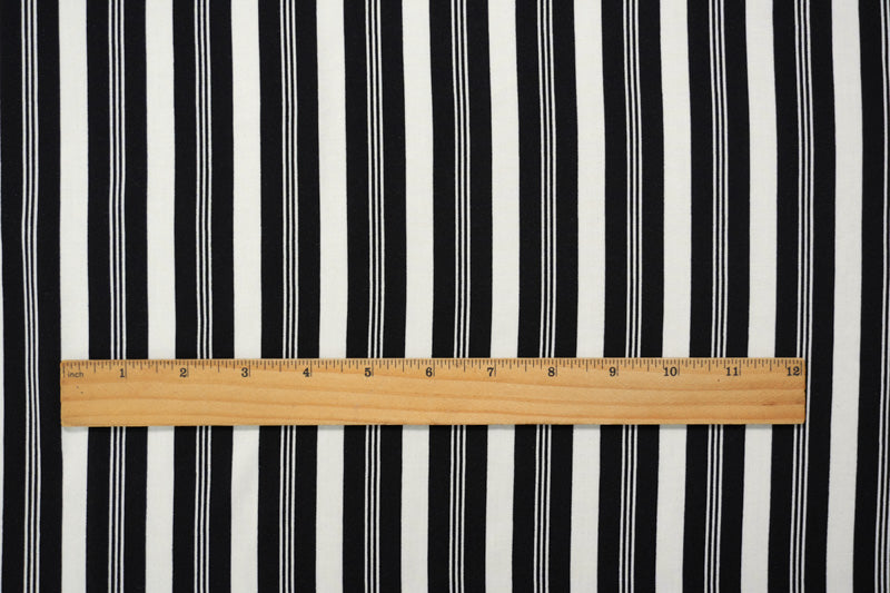 1 7/8 YD PC-Black-White Rayon Stripe Printed Challis Woven Fabric