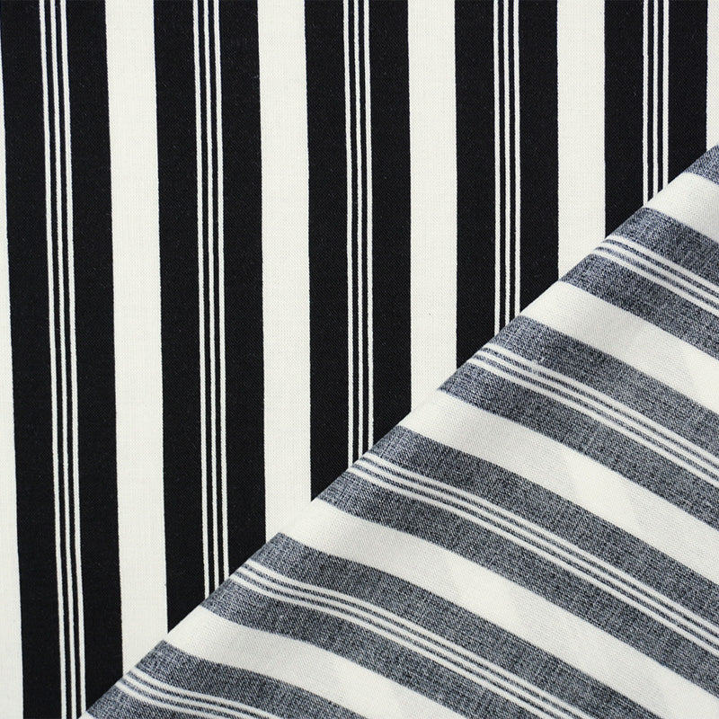 3 7/8 YD PC-Black-White Rayon Stripe Printed Challis Woven Fabric