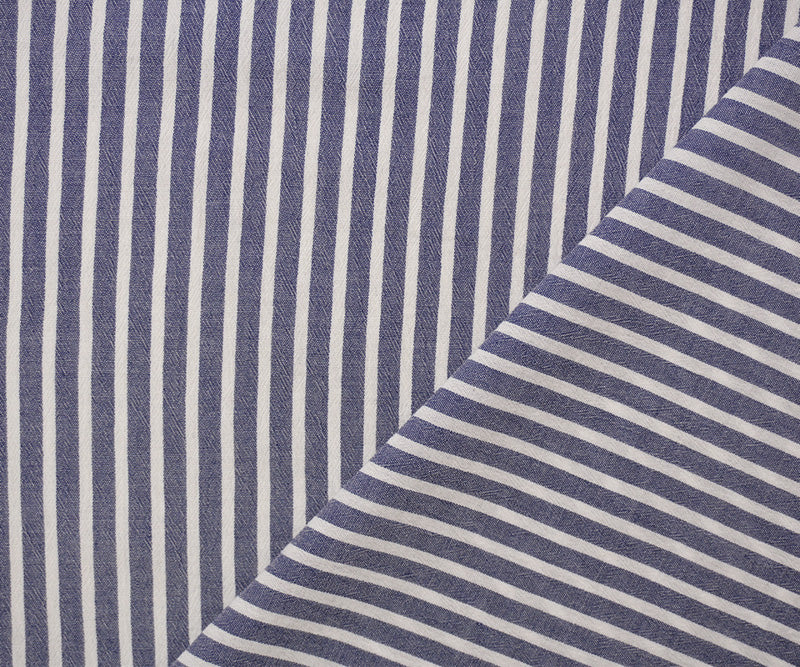 Blue-White Rayon Stripe Yarn Dyed Textured Woven Fabric