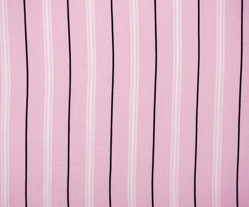 1 1/8 YD PC-Pink-White-Black Rayon Stripe Printed Challis Woven Fabric