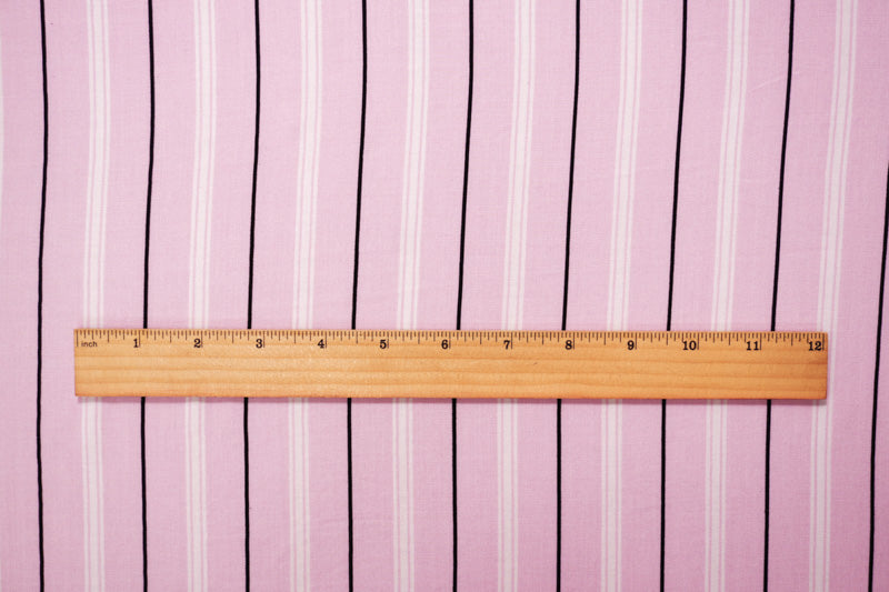 1 1/8 YD PC-Pink-White-Black Rayon Stripe Printed Challis Woven Fabric