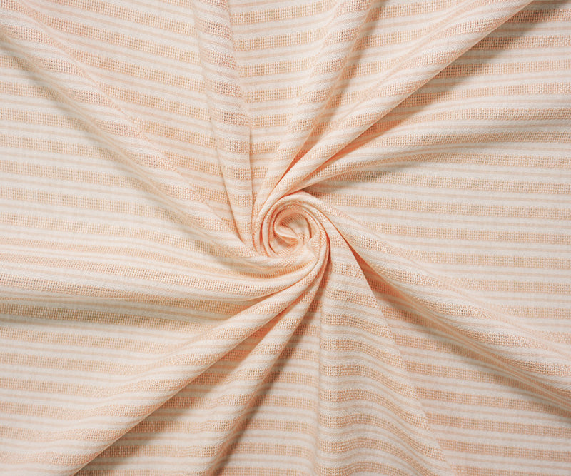 Beige-White Rayon Cotton Stripe Dobby Woven Fabric