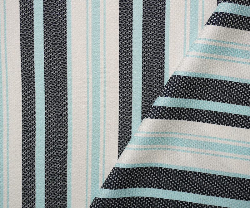 Blue-White Rayon Poly Stripe Diamond Dobby Woven Fabric