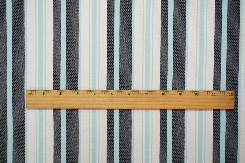 Blue-White Rayon Poly Stripe Diamond Dobby Woven Fabric