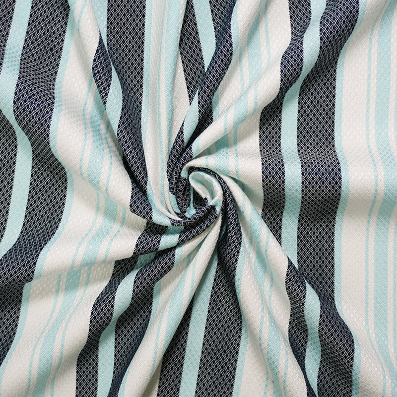 Blue-White Rayon Poly Stripe Diamond Dobby Woven Fabric