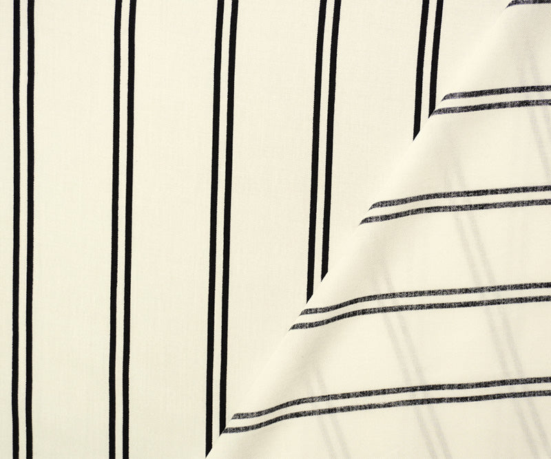 Black-White Rayon Stripe Printed Challis Woven Fabric