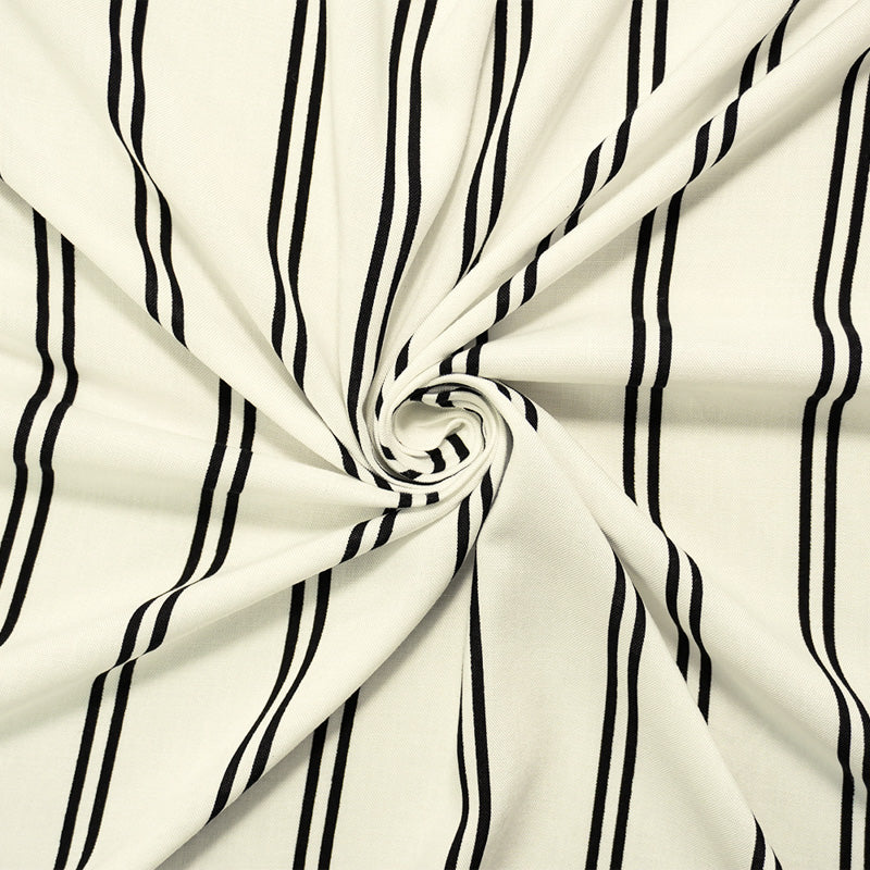 Black-White Rayon Stripe Printed Challis Woven Fabric
