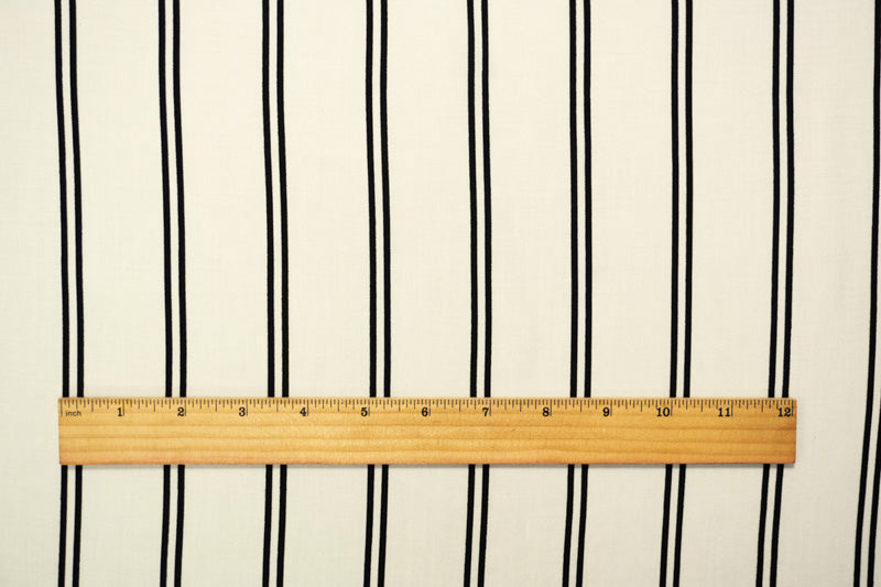 Black-White Rayon Stripe Printed Challis Woven Fabric