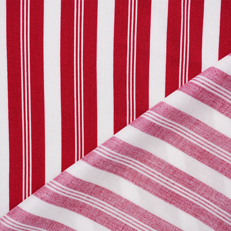 Red-White Rayon Stripe Printed Challis Woven Fabric