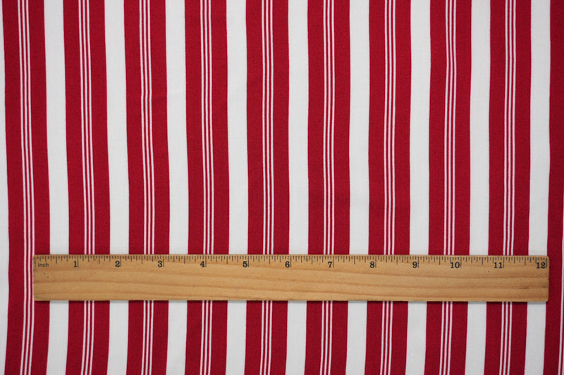 Red-White Rayon Stripe Printed Challis Woven Fabric