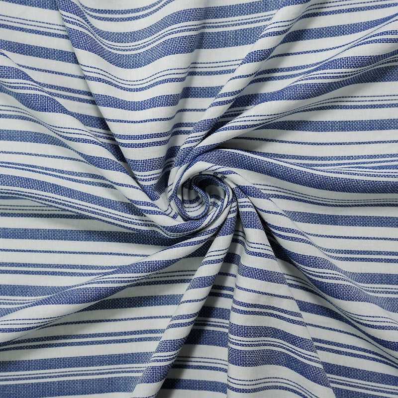 Blue-White Rayon Cotton Stripe Dobby Woven Fabric