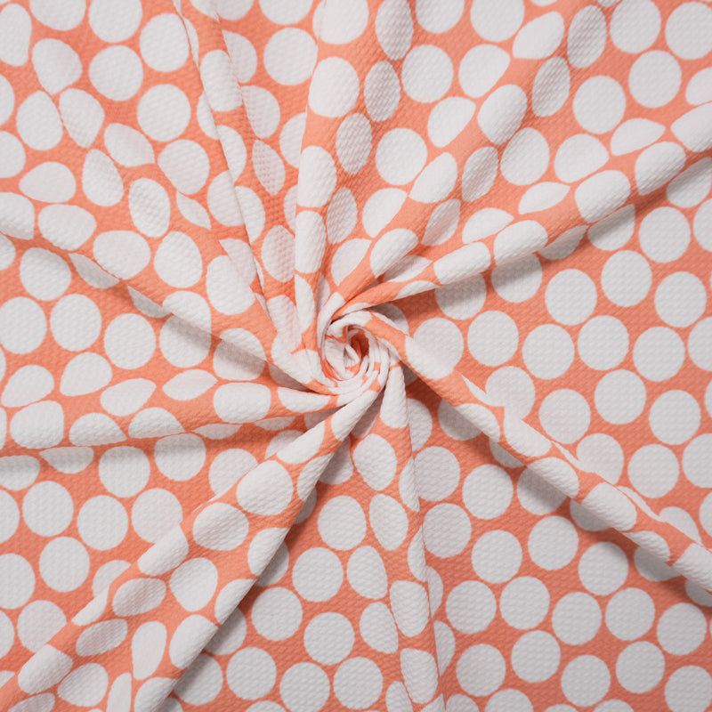Peach-White Poly Dot Print Liverpool Double Knit Fabric