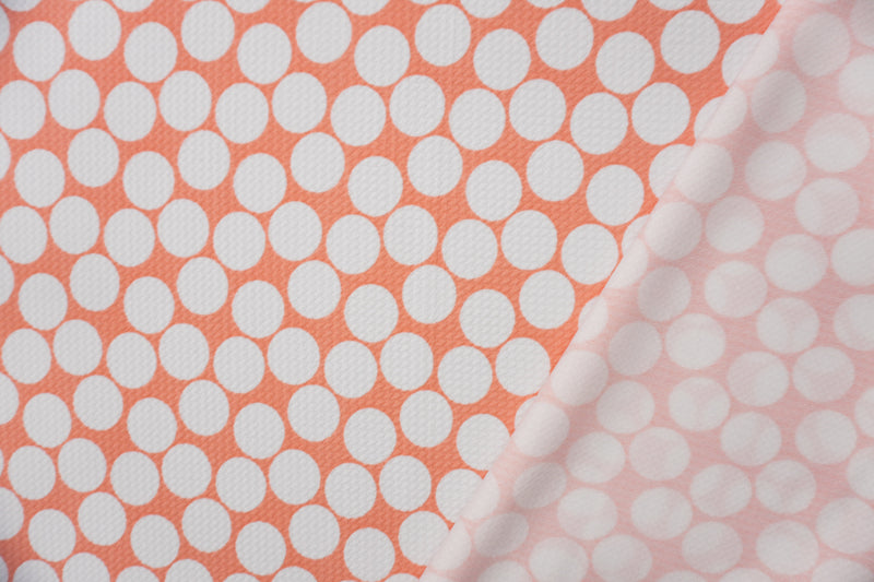 Peach-White Poly Dot Print Liverpool Double Knit Fabric