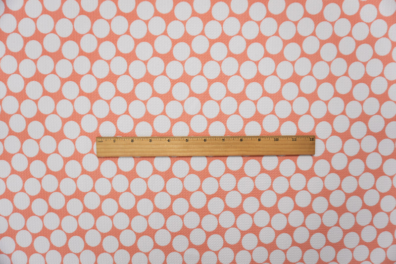 Peach-White Poly Dot Print Liverpool Double Knit Fabric