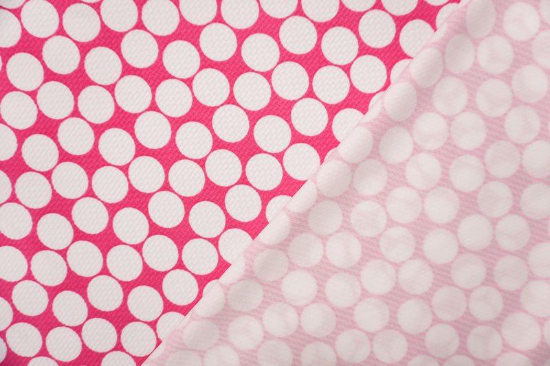Pink-White Poly Dot Print Liverpool Double Knit Fabric