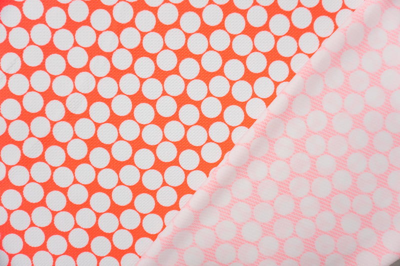 Neon Orange-White Poly Dot Print Liverpool Double Knit Fabric