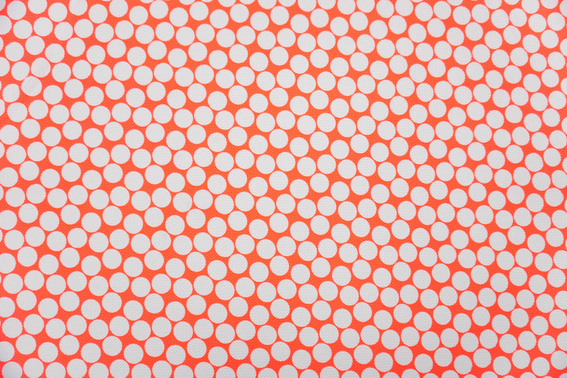 Neon Orange-White Poly Dot Print Liverpool Double Knit Fabric