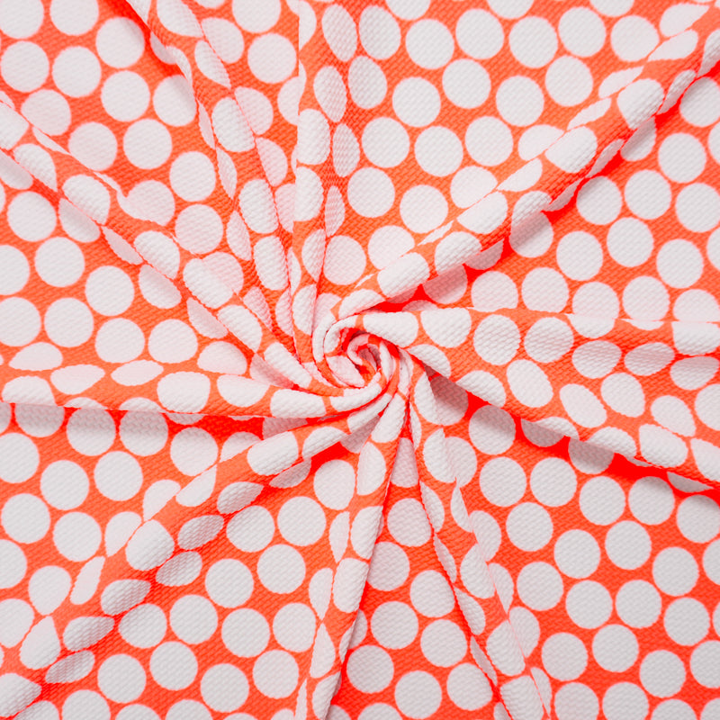 Neon Orange-White Poly Dot Print Liverpool Double Knit Fabric