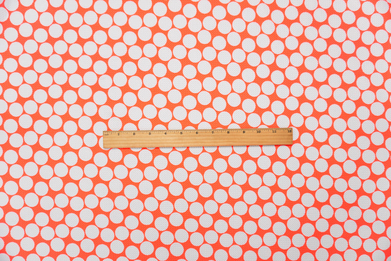 Neon Orange-White Poly Dot Print Liverpool Double Knit Fabric