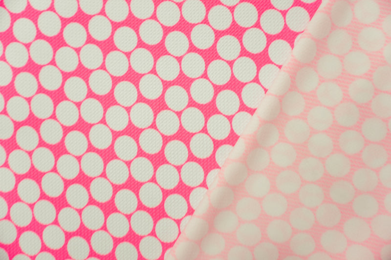 Neon Pink-White Poly Dot Print Liverpool Double Knit Fabric