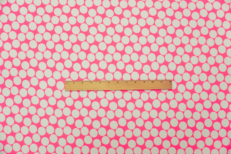 Neon Pink-White Poly Dot Print Liverpool Double Knit Fabric