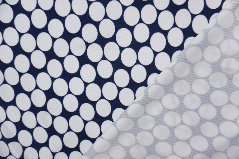 Deep Navy-White Poly Dot Print Liverpool Double Knit Fabric
