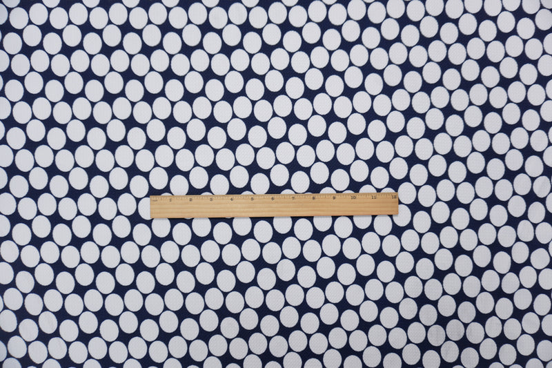 Deep Navy-White Poly Dot Print Liverpool Double Knit Fabric