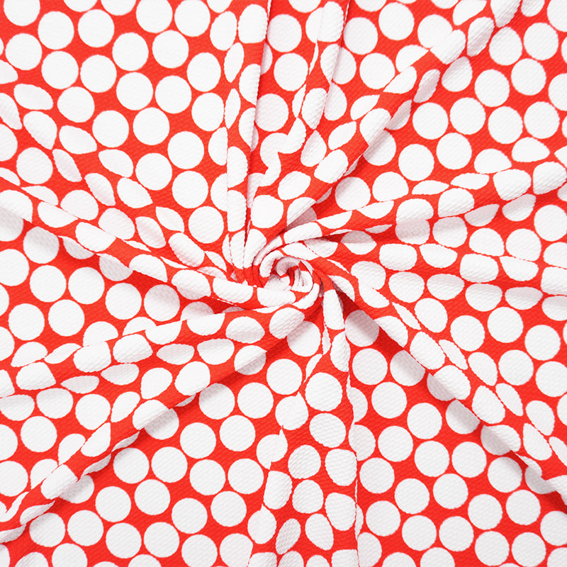 Red-White Poly Dot Print Liverpool Double Knit Fabric