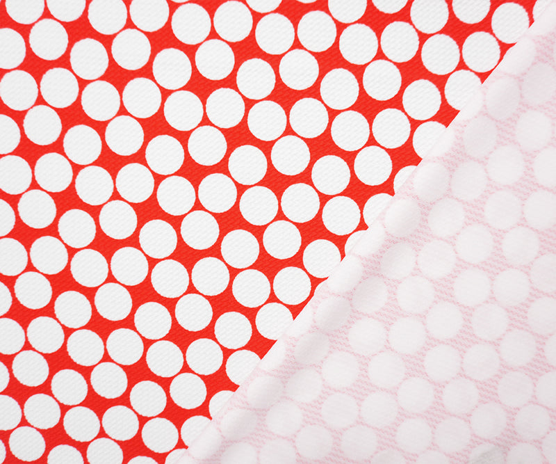 Red-White Poly Dot Print Liverpool Double Knit Fabric