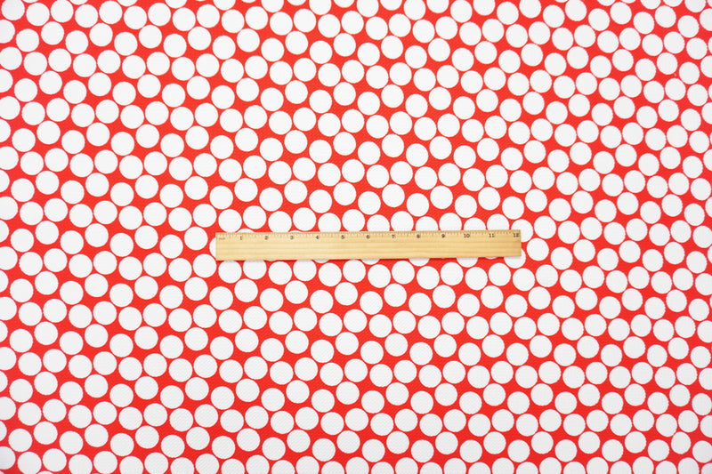Red-White Poly Dot Print Liverpool Double Knit Fabric