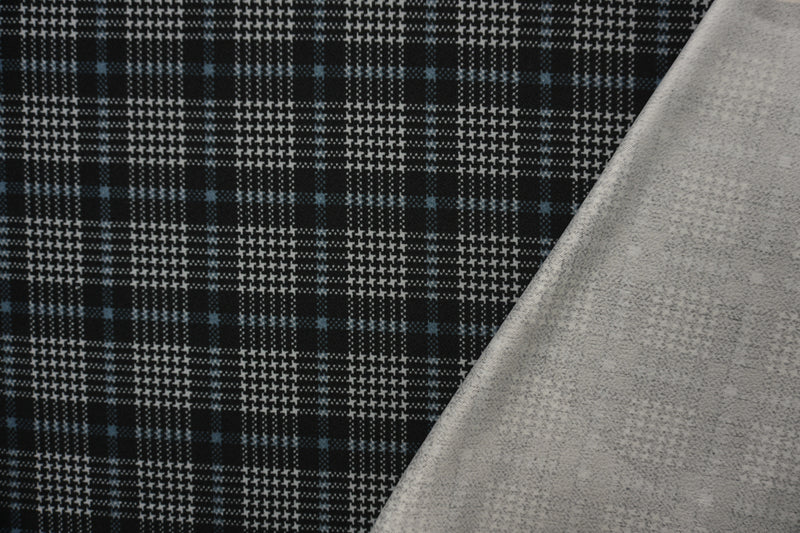 1 1/4 YD PC-Black-Gray Poly Glen Plaid Print Liverpool Double Knit Fabric