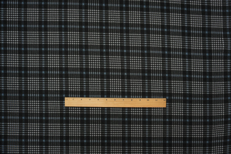 1 1/4 YD PC-Black-Gray Poly Glen Plaid Print Liverpool Double Knit Fabric