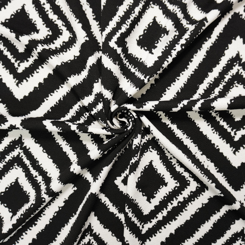 Black-White Poly Diamond Print Liverpool Double Knit Fabric