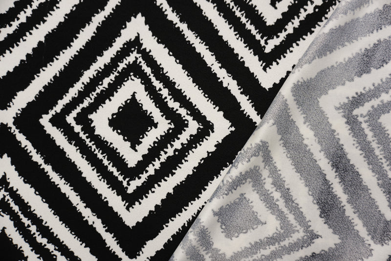 Black-White Poly Diamond Print Liverpool Double Knit Fabric