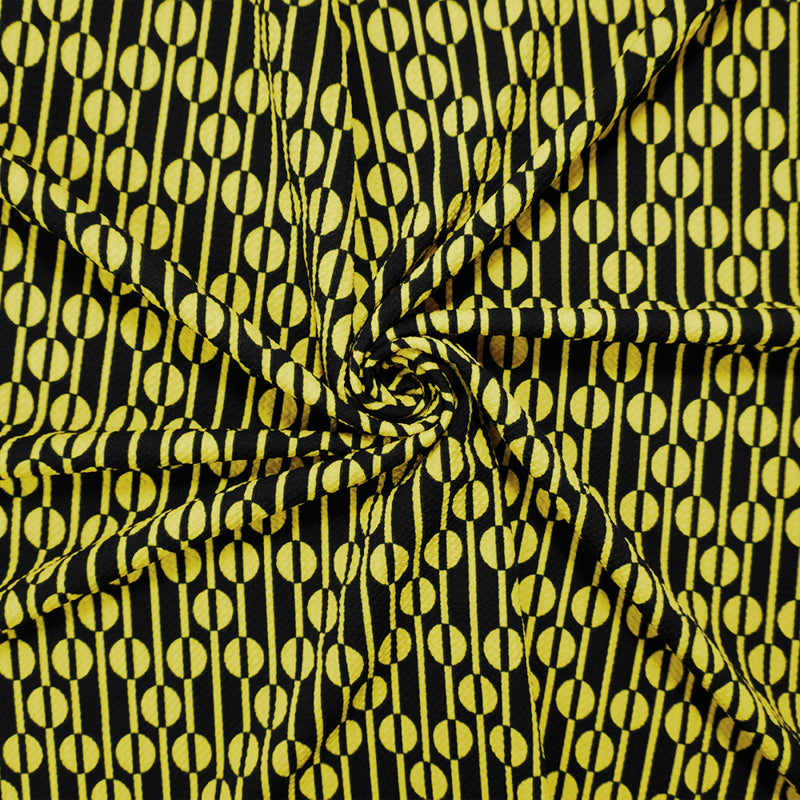 Yellow-Black Poly Geometric Print Liverpool Double Knit Fabric