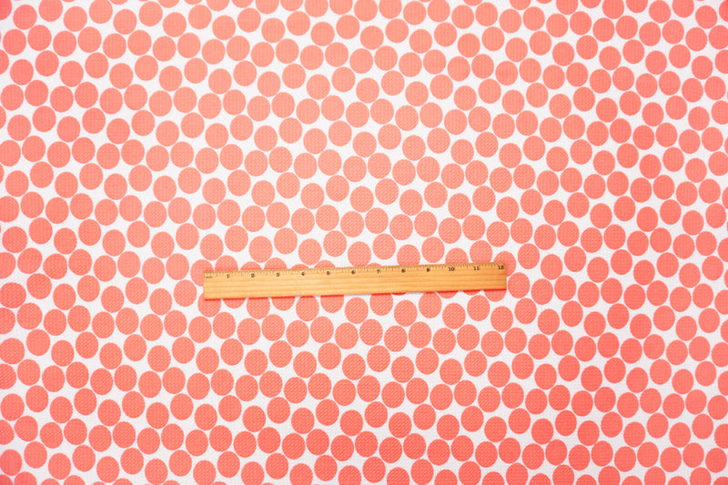 White-Peach Poly Dot Print Liverpool Double Knit Fabric