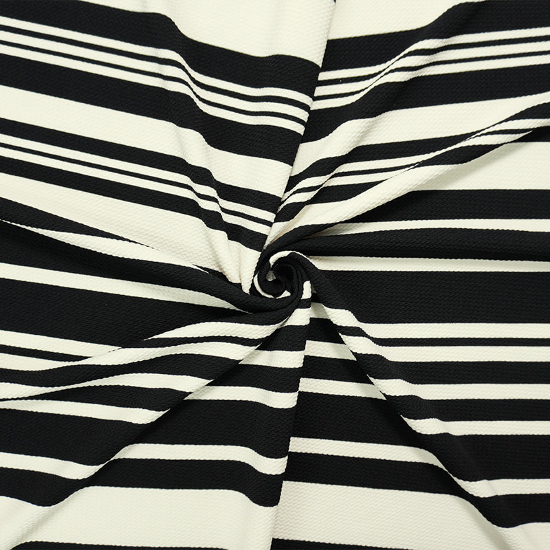 Black-Ivory Poly Stripe Print Liverpool Double Knit Fabric