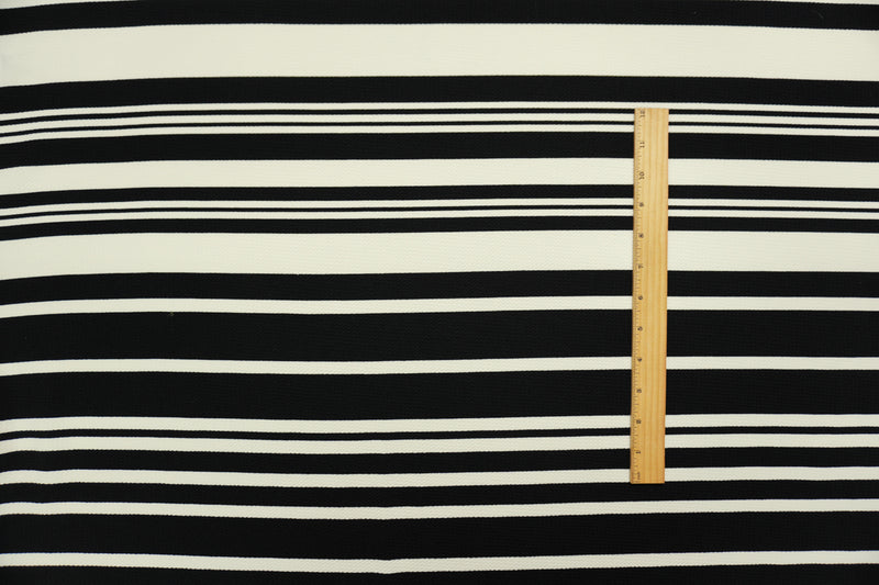 Black-Ivory Poly Stripe Print Liverpool Double Knit Fabric