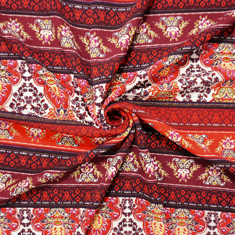 Red-Purple-Multi Poly Boho Print Liverpool Double Knit Fabric