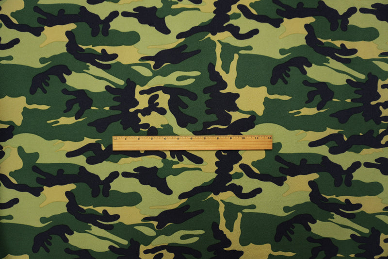 Green-Blue-Beige Poly Camo Print Liverpool Double Knit Fabric